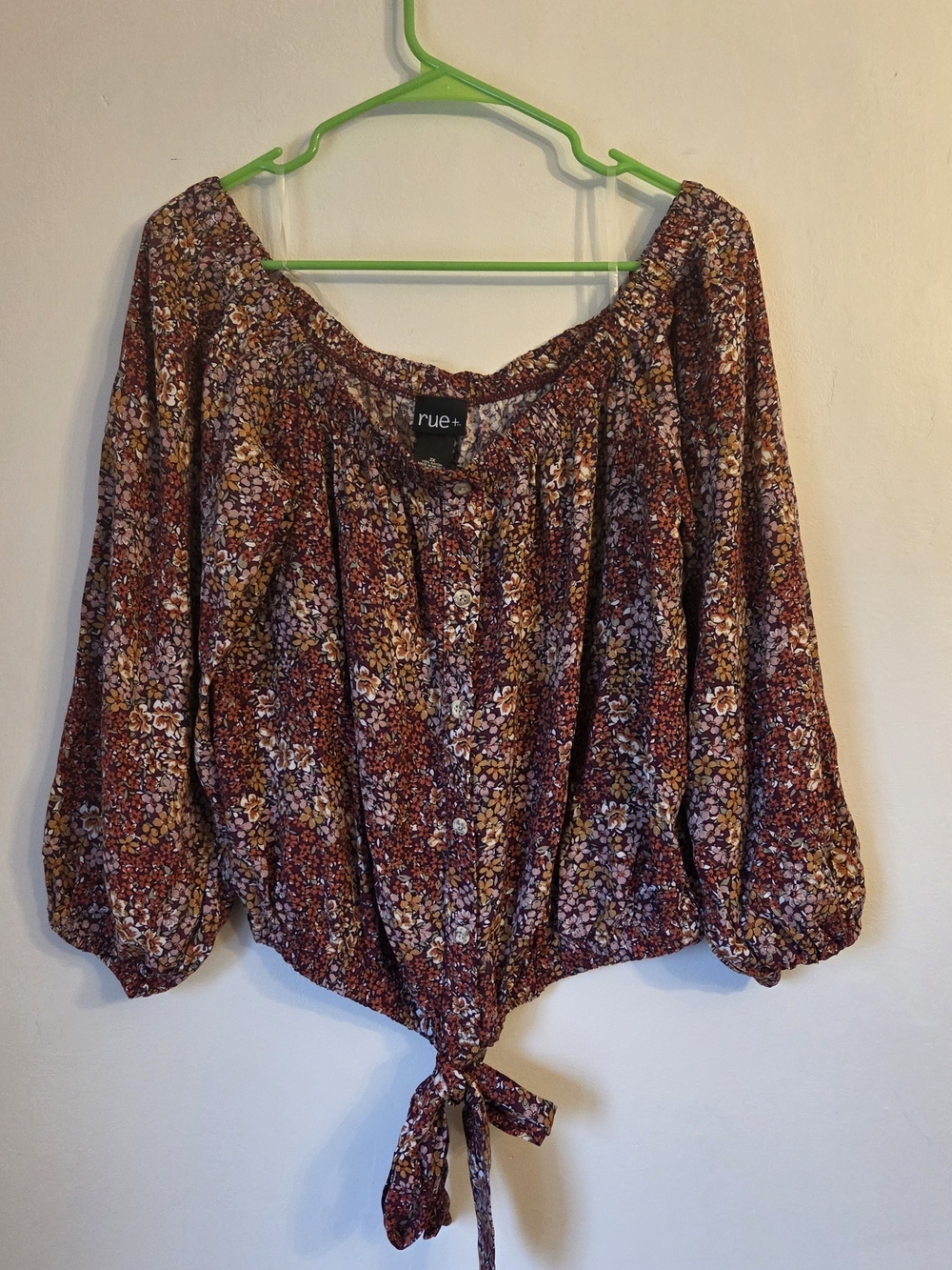 Rue+ (Rue 21)Floral Tie-Hem Off The Shoulder Peasant Blouse Size 2X New W/Tags